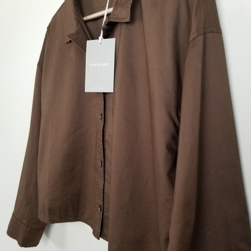 Everlane The Woven Cropped Cotton Button Down PJ Top Small NWT - Picture 3 of 7